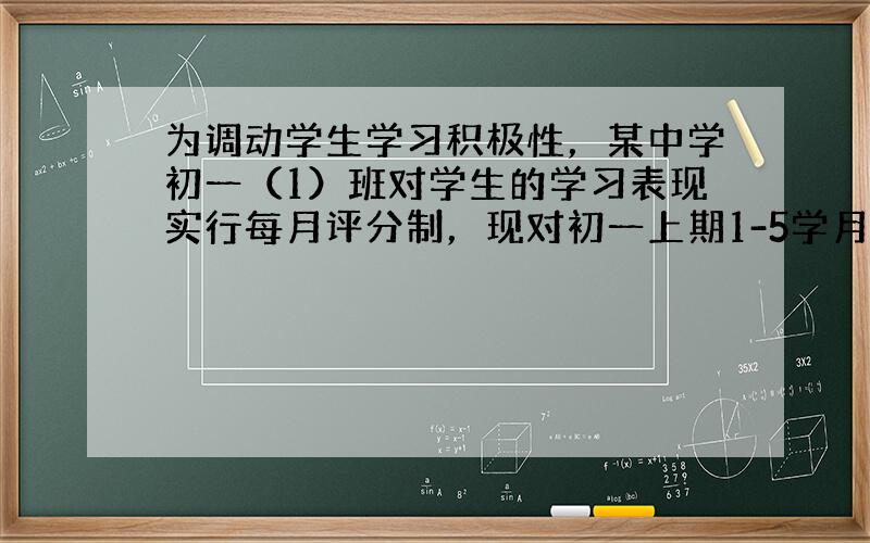 为调动学生学习积极性，某中学初一（1）班对学生的学习表现实行每月评分制，现对初一上期1-5学月的评分情况进行统计，其中学