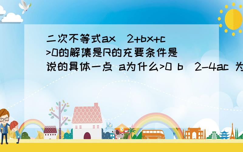 二次不等式ax^2+bx+c>0的解集是R的充要条件是 说的具体一点 a为什么>0 b^2-4ac 为什么