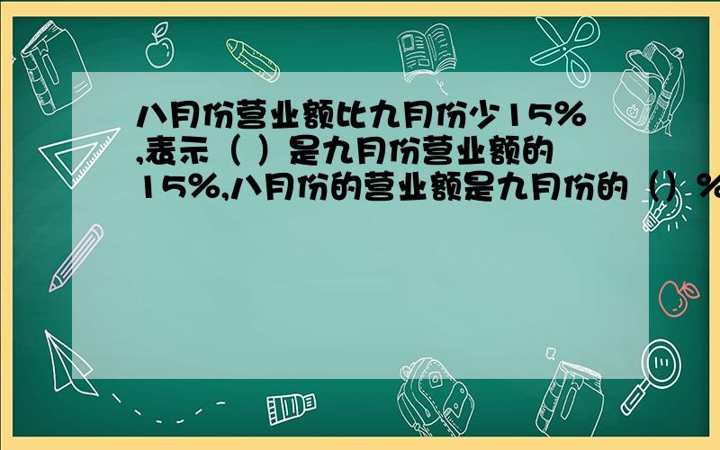 八月份营业额比九月份少15％,表示（ ）是九月份营业额的15％,八月份的营业额是九月份的（）％.