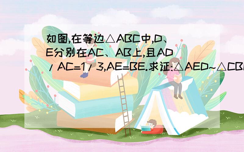 如图,在等边△ABC中,D、E分别在AC、AB上,且AD/AC=1/3,AE=BE.求证:△AED~△CBD