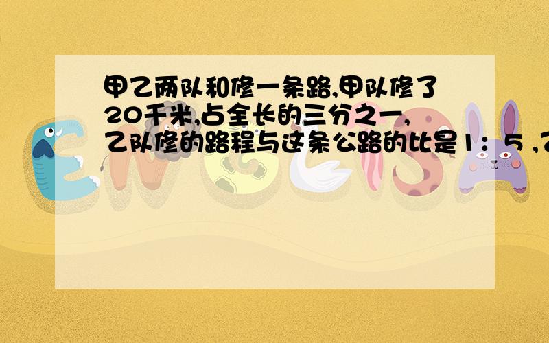 甲乙两队和修一条路,甲队修了20千米,占全长的三分之一,乙队修的路程与这条公路的比是1：5 ,乙修了多少千