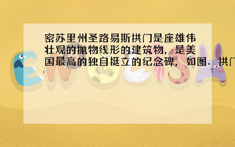 密苏里州圣路易斯拱门是座雄伟壮观的抛物线形的建筑物，是美国最高的独自挺立的纪念碑，如图．拱门的地面宽度为200米，两侧距