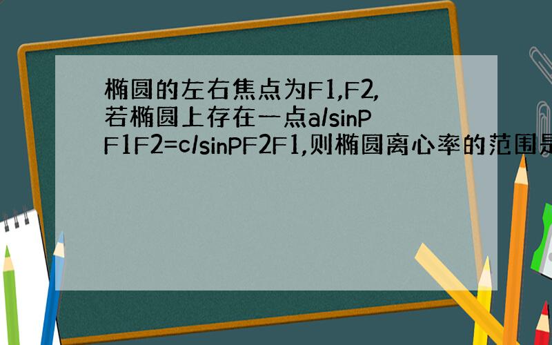 椭圆的左右焦点为F1,F2,若椭圆上存在一点a/sinPF1F2=c/sinPF2F1,则椭圆离心率的范围是?