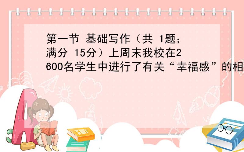 第一节 基础写作（共 1题；满分 15分）上周末我校在2600名学生中进行了有关“幸福感”的相关问题调查。数据如下：