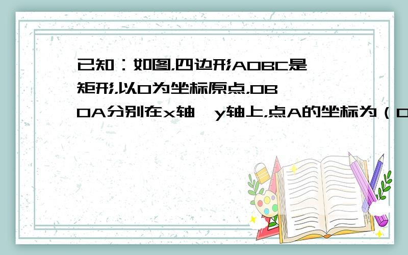 已知：如图，四边形AOBC是矩形，以O为坐标原点，OB、OA分别在x轴、y轴上，点A的坐标为（0，3），∠OAB=60°