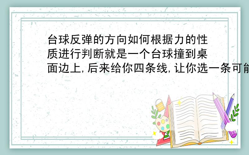 台球反弹的方向如何根据力的性质进行判断就是一个台球撞到桌面边上,后来给你四条线,让你选一条可能的方向