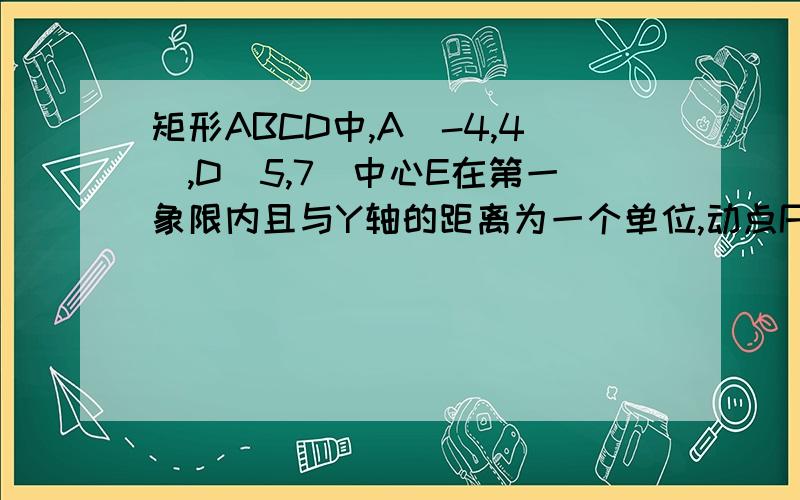 矩形ABCD中,A(-4,4）,D（5,7）中心E在第一象限内且与Y轴的距离为一个单位,动点P（X,Y）沿矩形一边BC运