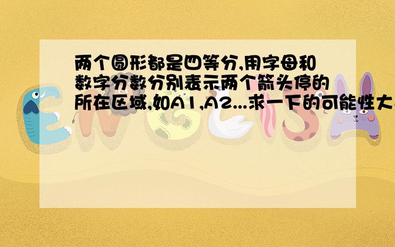 两个圆形都是四等分,用字母和数字分数分别表示两个箭头停的所在区域,如A1,A2...求一下的可能性大小. &n