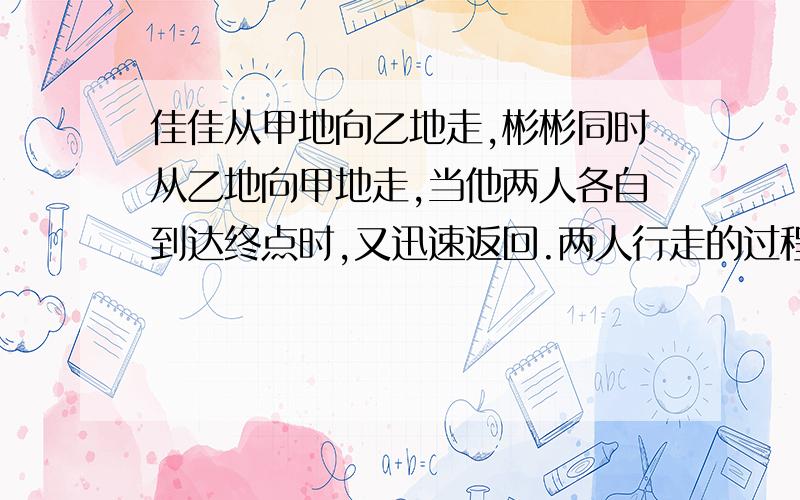 佳佳从甲地向乙地走,彬彬同时从乙地向甲地走,当他两人各自到达终点时,又迅速返回.两人行走的过程中,