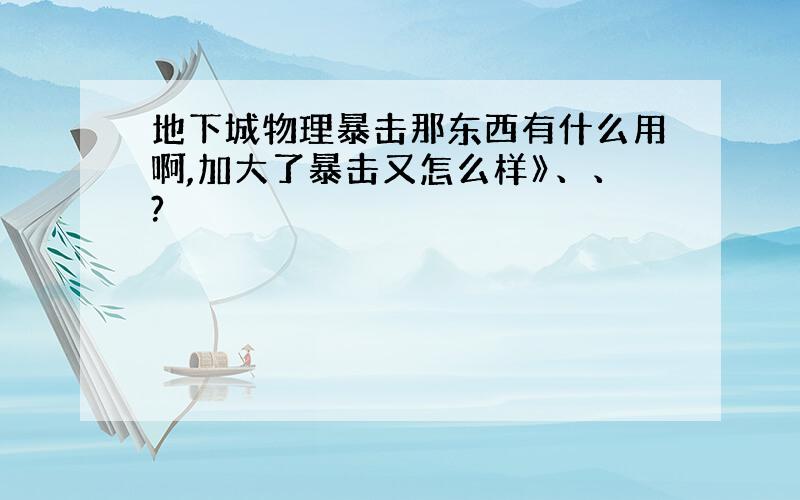 地下城物理暴击那东西有什么用啊,加大了暴击又怎么样》、、?