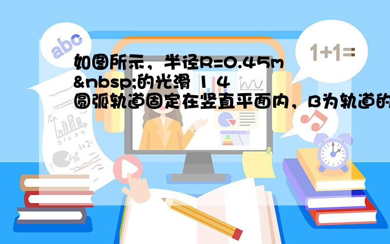 如图所示，半径R=0.45m 的光滑 1 4 圆弧轨道固定在竖直平面内，B为轨道的最低点，B点右侧的光滑的水平