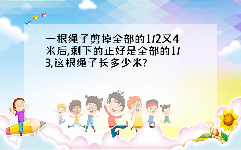 一根绳子剪掉全部的1/2又4米后,剩下的正好是全部的1/3,这根绳子长多少米?