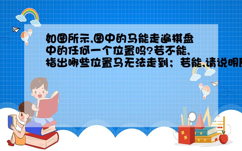 如图所示,图中的马能走遍棋盘中的任何一个位置吗?若不能,指出哪些位置马无法走到；若能,请说明原因.