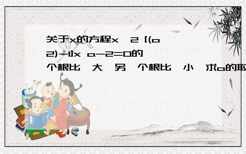 关于x的方程x^2 [(a^2)-1]x a-2=0的一个根比一大,另一个根比一小,求a的取值范围.