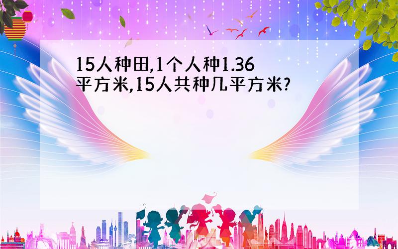 15人种田,1个人种1.36平方米,15人共种几平方米?