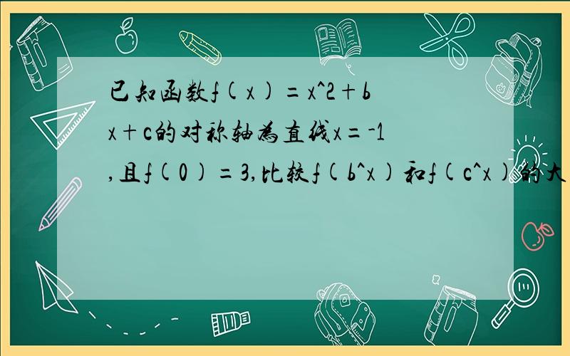 已知函数f(x)=x^2+bx+c的对称轴为直线x=-1,且f(0)=3,比较f(b^x)和f(c^x)的大小