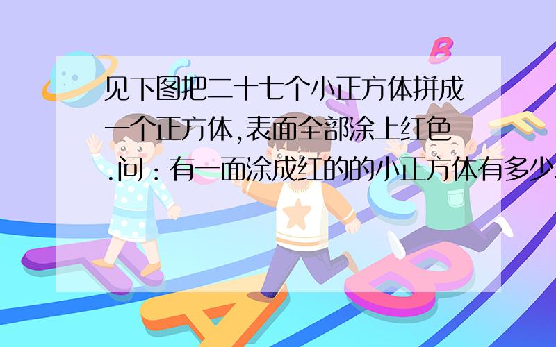 见下图把二十七个小正方体拼成一个正方体,表面全部涂上红色.问：有一面涂成红的的小正方体有多少块?有两面涂成红色的呢?把二