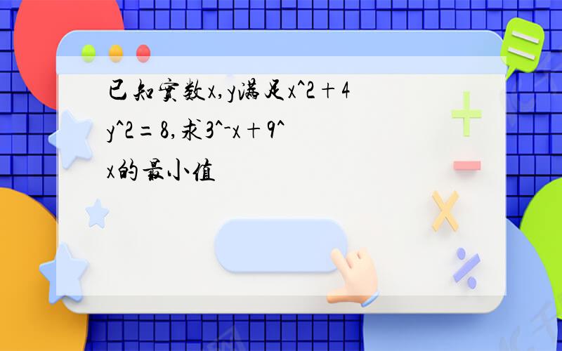 已知实数x,y满足x^2+4y^2=8,求3^-x+9^x的最小值