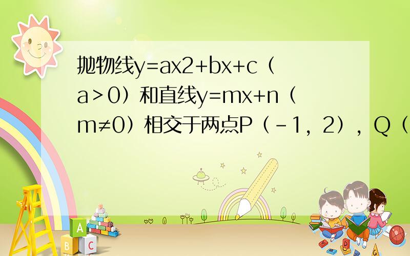 抛物线y=ax2+bx+c（a＞0）和直线y=mx+n（m≠0）相交于两点P（-1，2），Q（3，5），则不等式-ax2