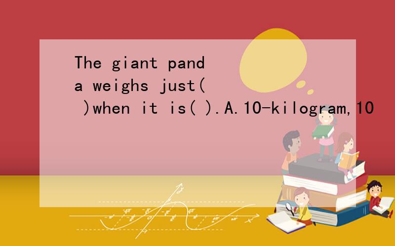 The giant panda weighs just( )when it is( ).A.10-kilogram,10