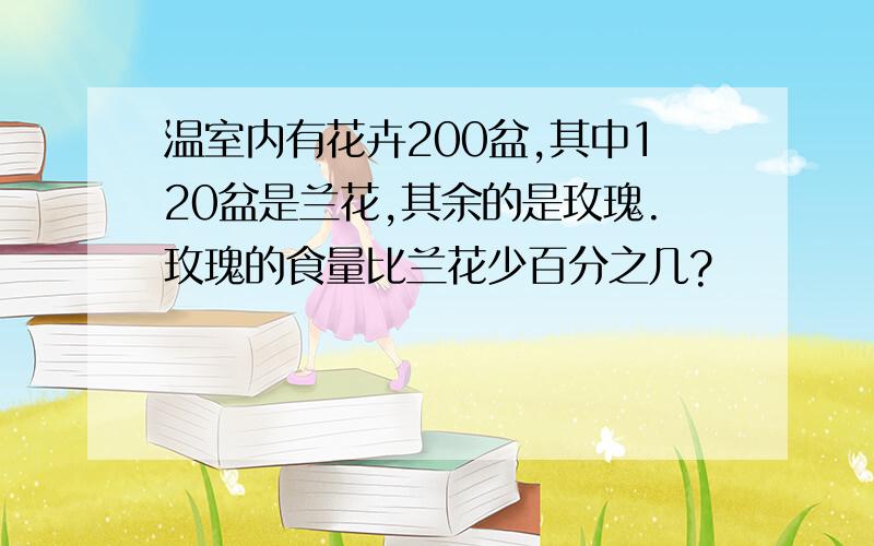 温室内有花卉200盆,其中120盆是兰花,其余的是玫瑰.玫瑰的食量比兰花少百分之几?