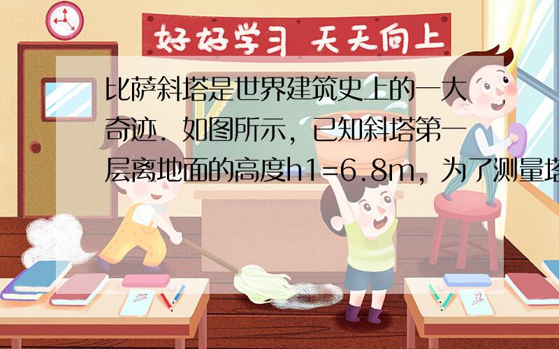 比萨斜塔是世界建筑史上的一大奇迹．如图所示，已知斜塔第一层离地面的高度h1=6.8m，为了测量塔的总高度，在塔顶无初速度