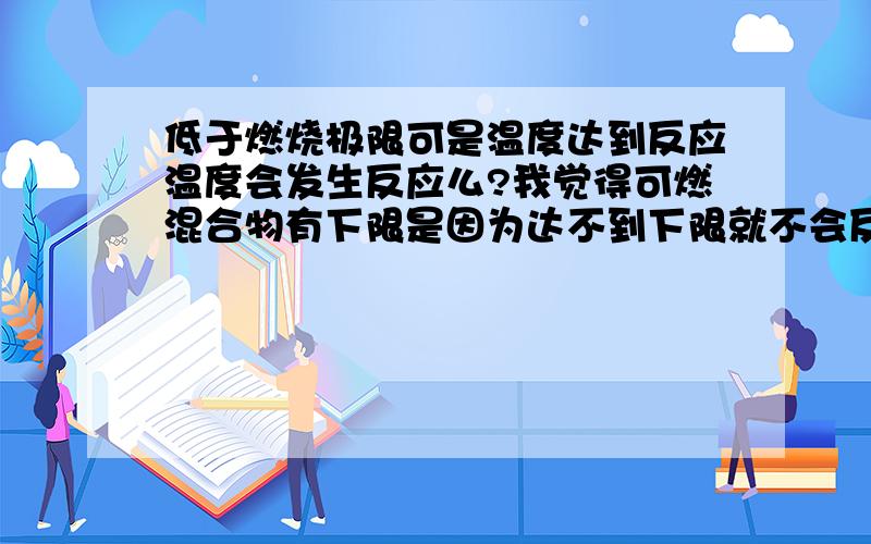 低于燃烧极限可是温度达到反应温度会发生反应么?我觉得可燃混合物有下限是因为达不到下限就不会反应产生足够的温度来促使其他的