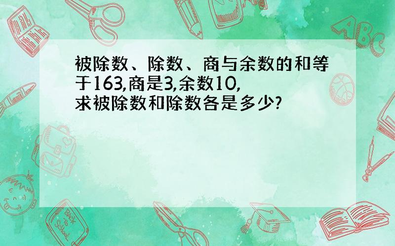 被除数、除数、商与余数的和等于163,商是3,余数10,求被除数和除数各是多少?