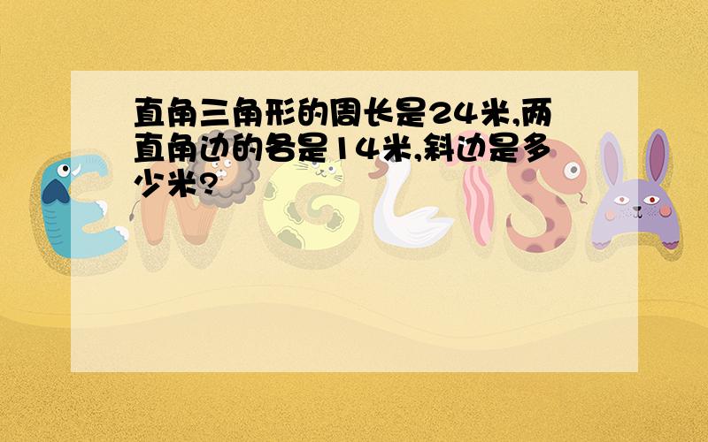 直角三角形的周长是24米,两直角边的各是14米,斜边是多少米?