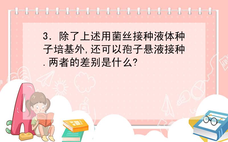 3．除了上述用菌丝接种液体种子培基外,还可以孢子悬液接种.两者的差别是什么?