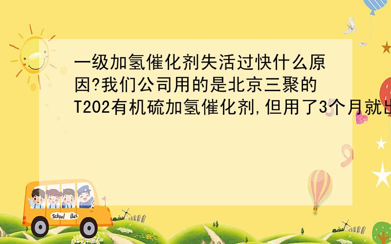 一级加氢催化剂失活过快什么原因?我们公司用的是北京三聚的T202有机硫加氢催化剂,但用了3个月就出现了严重直线失活现象,