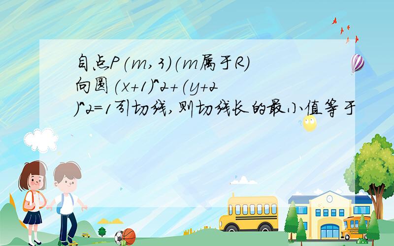 自点P(m,3)(m属于R)向圆(x+1)^2+(y+2)^2=1引切线,则切线长的最小值等于