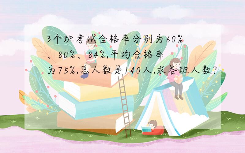 3个班考试合格率分别为60%、80%、84%,平均合格率为75%,总人数是140人,求各班人数?