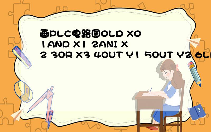 画PLC电路图0LD X0 1AND X1 2ANI X2 3OR X3 4OUT Y1 5OUT Y2 6LD X4