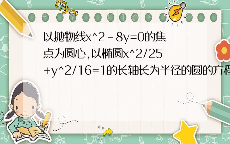 以抛物线x^2-8y=0的焦点为圆心,以椭圆x^2/25+y^2/16=1的长轴长为半径的圆的方程是