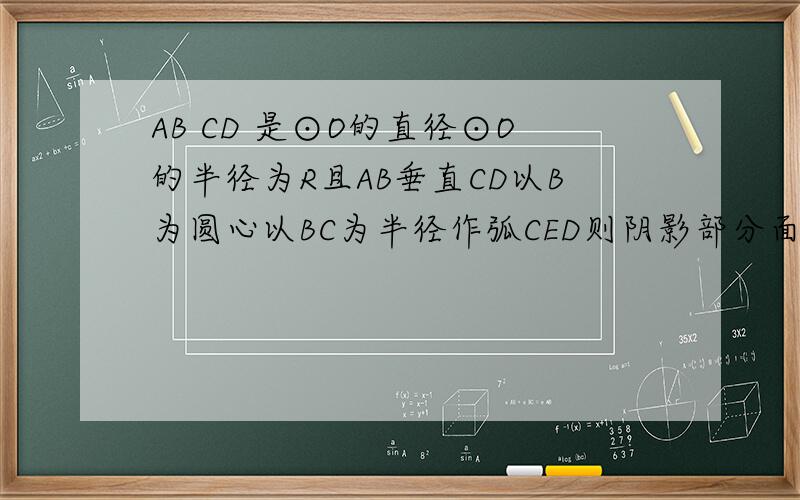 AB CD 是⊙O的直径⊙O的半径为R且AB垂直CD以B为圆心以BC为半径作弧CED则阴影部分面积（