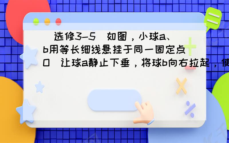 [选修3-5]如图，小球a、b用等长细线悬挂于同一固定点O．让球a静止下垂，将球b向右拉起，使细线水平．从静止释放球b，