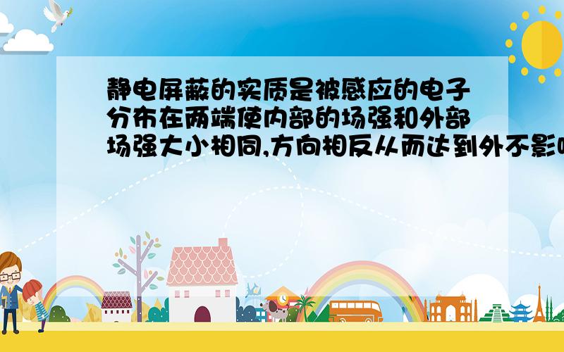 静电屏蔽的实质是被感应的电子分布在两端使内部的场强和外部场强大小相同,方向相反从而达到外不影响内的效果.