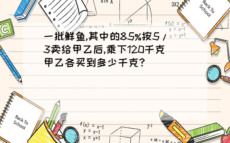 一批鲜鱼,其中的85%按5/3卖给甲乙后,乘下120千克甲乙各买到多少千克?