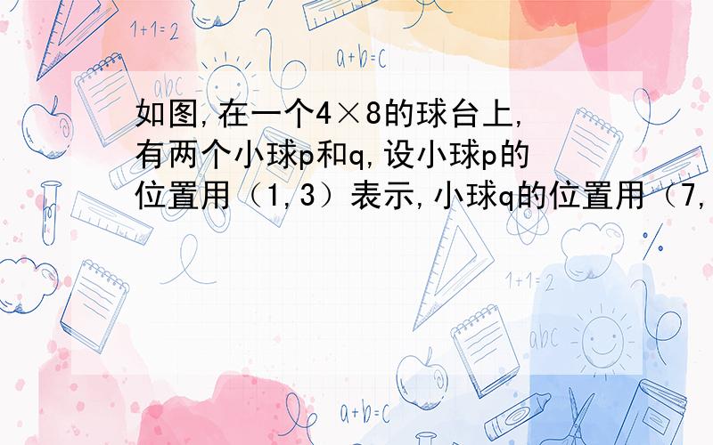 如图,在一个4×8的球台上,有两个小球p和q,设小球p的位置用（1,3）表示,小球q的位置用（7,2）表示,若击打小球p