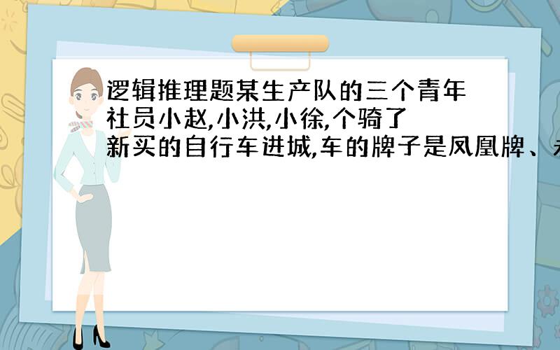 逻辑推理题某生产队的三个青年社员小赵,小洪,小徐,个骑了新买的自行车进城,车的牌子是凤凰牌、永久牌、飞鸽牌.路上遇到了小