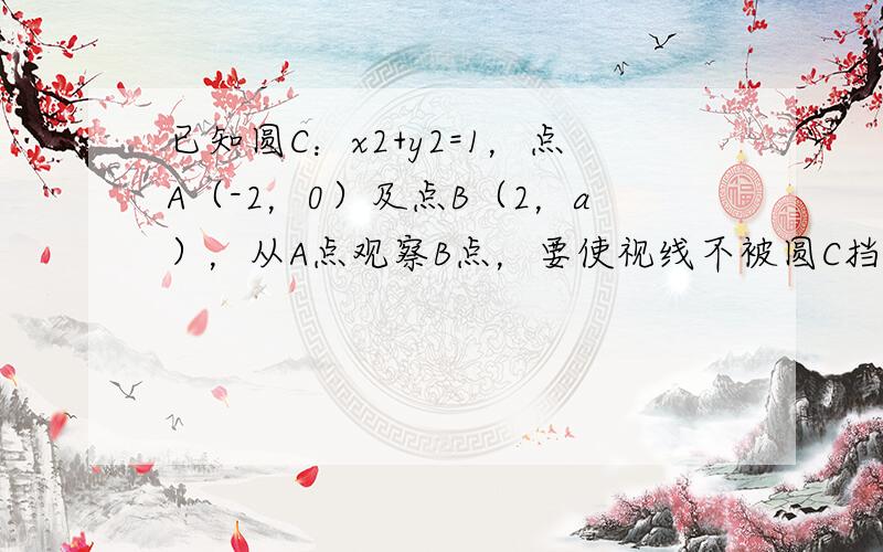 已知圆C：x2+y2=1，点A（-2，0）及点B（2，a），从A点观察B点，要使视线不被圆C挡住，则a的取值范围是（