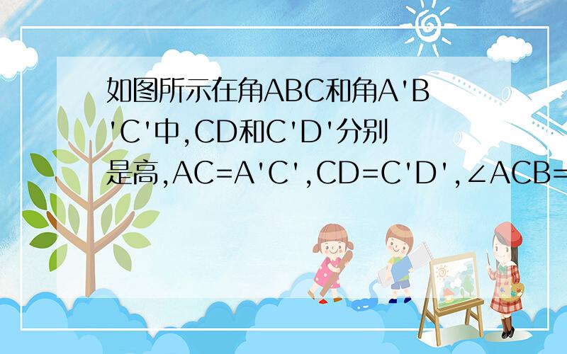 如图所示在角ABC和角A'B'C'中,CD和C'D'分别是高,AC=A'C',CD=C'D',∠ACB=∠A'C'B',