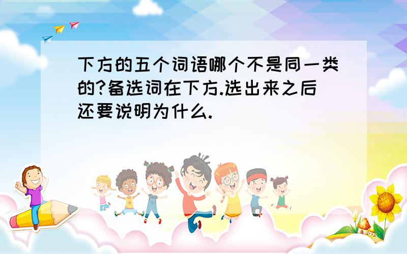 下方的五个词语哪个不是同一类的?备选词在下方.选出来之后还要说明为什么.