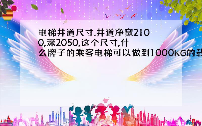 电梯井道尺寸.井道净宽2100,深2050,这个尺寸,什么牌子的乘客电梯可以做到1000KG的载重?