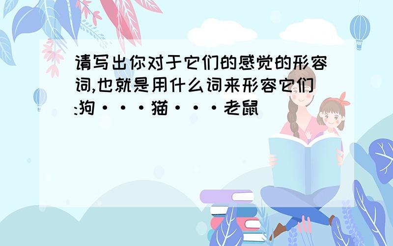 请写出你对于它们的感觉的形容词,也就是用什么词来形容它们:狗···猫···老鼠