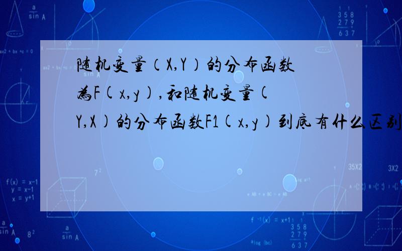 随机变量（X,Y）的分布函数为F(x,y),和随机变量(Y,X)的分布函数F1(x,y)到底有什么区别,分不清楚