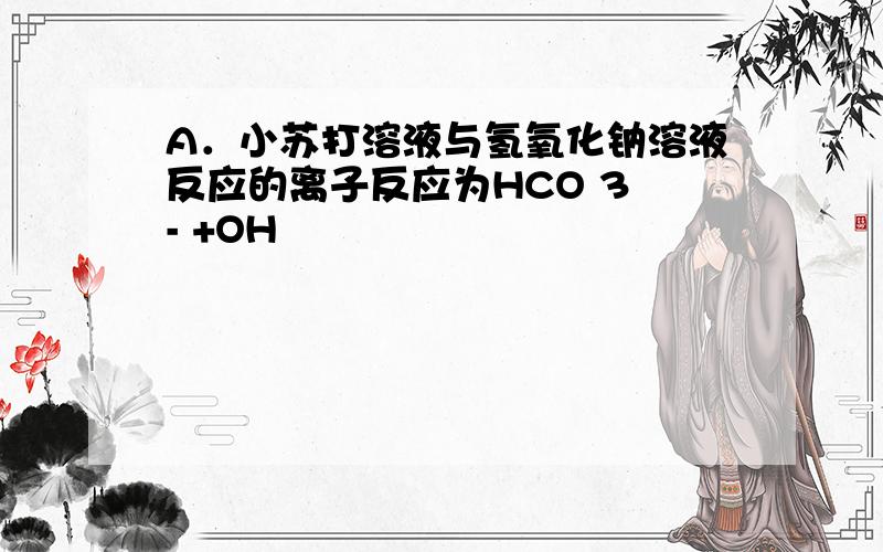 A．小苏打溶液与氢氧化钠溶液反应的离子反应为HCO 3 - +OH