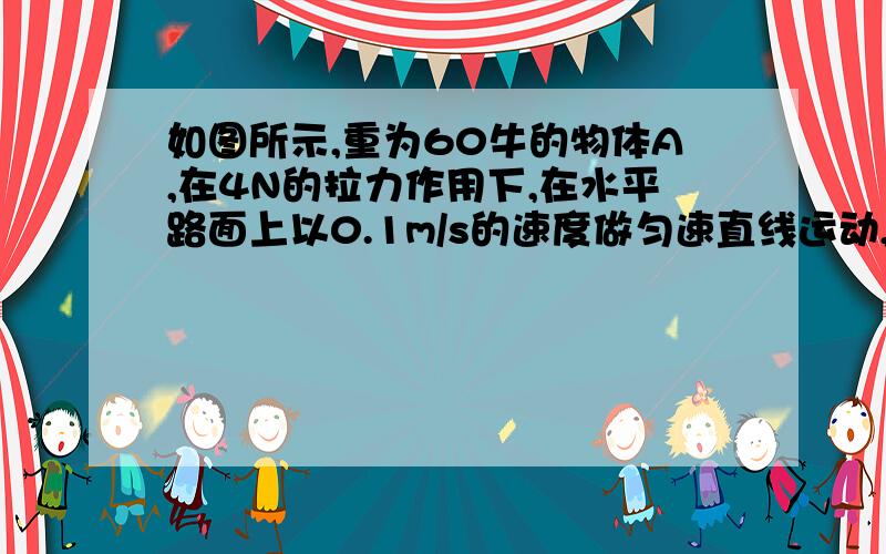 如图所示,重为60牛的物体A,在4N的拉力作用下,在水平路面上以0.1m/s的速度做匀速直线运动,在5s内拉力做的功为_