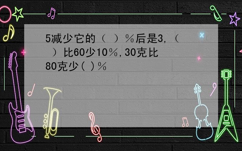 5减少它的（ ）％后是3,（ ）比60少10％,30克比80克少( )％